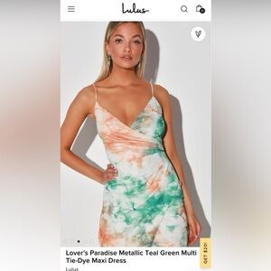 Lulu's Love Paradise Metallic Tie-Dye Wrap Dress in Orange and Teal